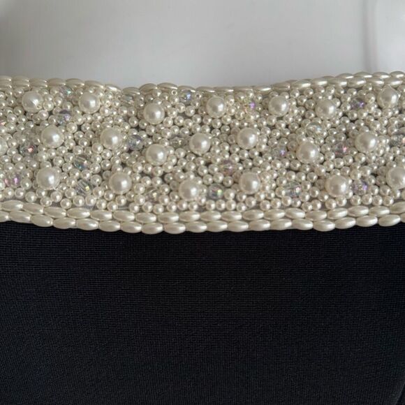 ALEX VTG 90’s Embellished Pearl Black Evening Dress With High Leg Slit - Picture 7 of 9